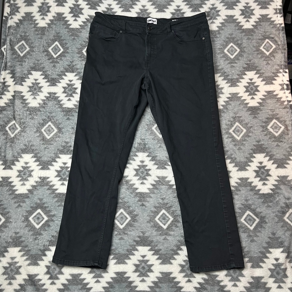 DKNY Stanton Slim Fit Black Pants Mens 38x32 Cotton Blend Stretch Chino Trousers